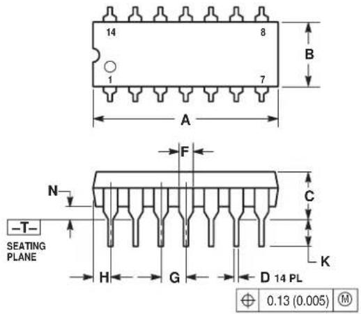 14 8 B 7 A F N C -T- SEATING PLANE H G D 14 PL K 0.13 (0.005) M