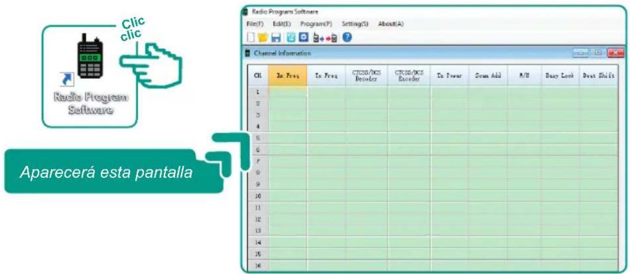 Clic clic Radio Program Software Aparecerá esta pantalla Radio Program Software File(F) Edit(E) Program(P) Setting(S) About(A) Channel Information CIC In Free To Free CTSS/DCS Decoder CTSS/DCS Encoder To Power Scan Add A/H Dazy Lock Beat Shifts 1 2 3 4 5 6 7 8 9 10 11 12 13 14 15 16