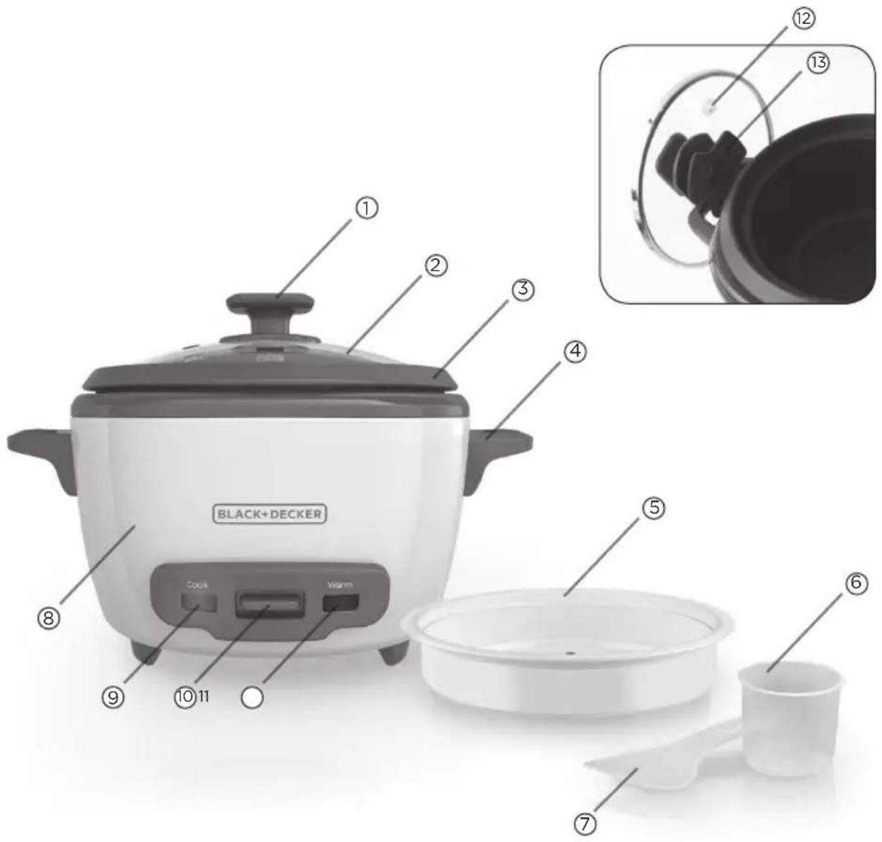 BLACK+DECKER Cook Warm ① ② ③ ④ ⑤ ⑥ ⑦ ⑧ ⑨ ⑩ ⑪