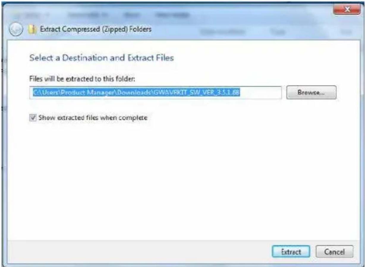 Extract Compressed (Zipped) Folders Select a Destination and Extract Files Files will be extracted to this folder: C:\Users\Product Manager\Downloads\GWAVRKIT_SW_VEP_3.5.1.68 Browse... Show extracted files when complete Extract Cancel