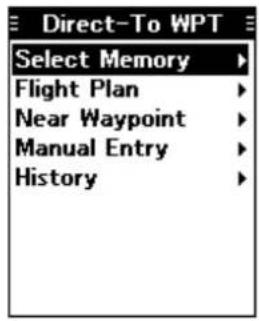 Direct-To WPT Select Memory Flight Plan Near Waypoint Manual Entry History