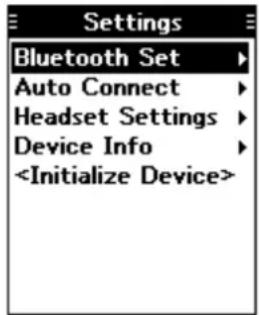 Settings Bluetooth Set Auto Connect Headset Settings Device Info