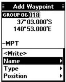 Add Waypoint GROUP 06 018 37° 03.000'S 140° 53.000'E -WPT Name Type Position