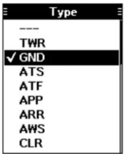 Type --- TWR ✓ GND ATS ATF APP ARR AWS CLR