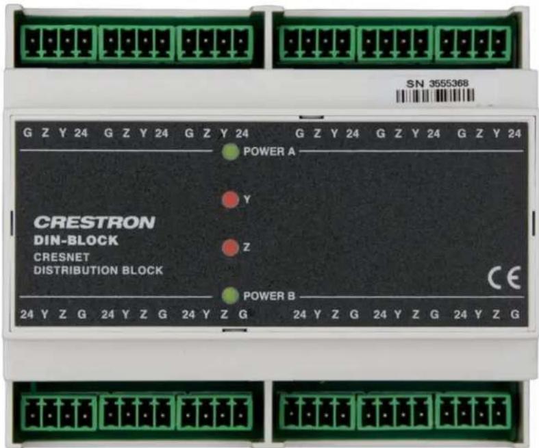 SN 3555368 G Z Y 24 G Z Y 24 G Z Y 24 G Z Y 24 G Z Y 24 G Z Y 24 G Z Y 24 G Z Y 24 POWER A CRESTRON DIN-BLOCK CRESNET DISTRIBUTION BLOCK Y Z POWER B CE 24 Y Z G 24 Y Z G 24 Y Z G 24 Y Z G 24 Y Z G 24 Y Z G