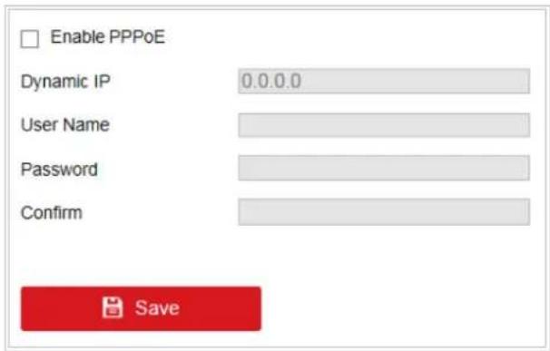 Enable PPPoE Dynamic IP 0.0.0.0 User Name Password Confirm Save