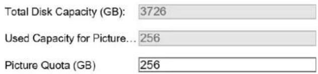 Total Disk Capacity (GB): 3726 Used Capacity for Picture... 256 Picture Quota (GB) 256