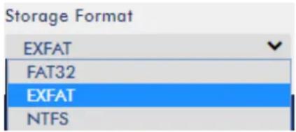 Storage Format EXFAT FAT32 EXFAT NTFS