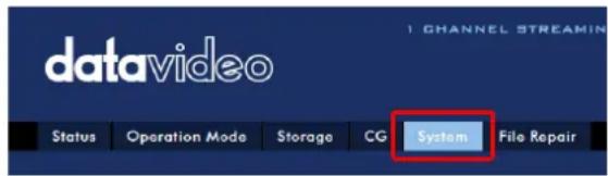 datavideo Status Operation Mode Storage CG System File Repair 1 CHANNEL STREAMIN