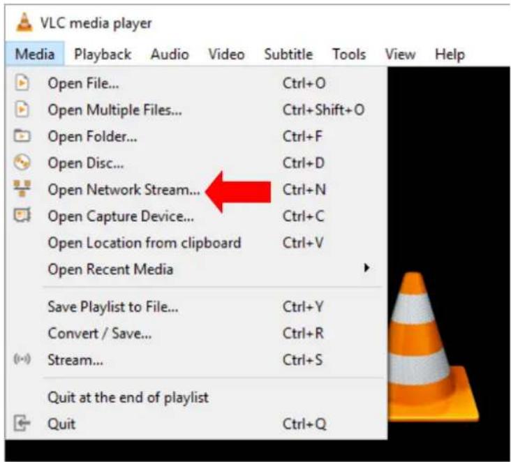 VLC media player Media Playback Audio Video Subtitle Tools View Help Open File... Ctrl+O Open Multiple Files... Ctrl+Shift+O Open Folder... Ctrl+F Open Disc... Ctrl+D Open Network Stream... Ctrl+N Open Capture Device... Ctrl+C Open Location from clipboard Ctrl+V Open Recent Media Save Playlist to File... Ctrl+Y Convert / Save... Ctrl+R Stream... Ctrl+S Quit at the end of playlist Quit Ctrl+Q