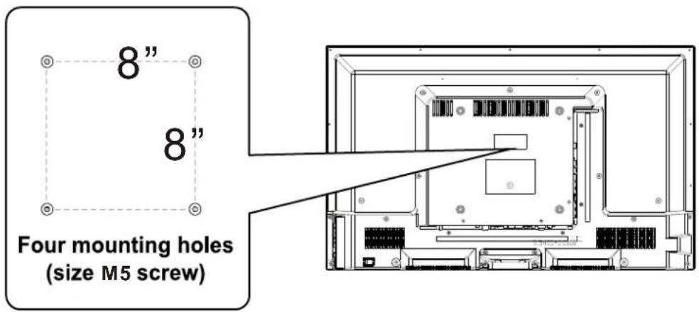 8" 8" Four mounting holes (size M5 screw)