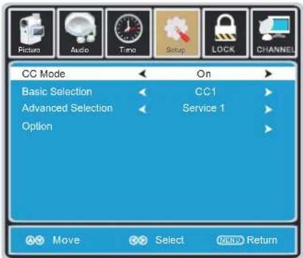CC Mode Basic Selection Advanced Selection Option On CC1 Service 1 Move Select Return
