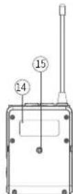 Diagram of a walkie-talkie with numbered components for identification