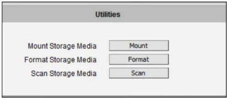 Utilities Mount Storage Media Mount Format Storage Media Format Scan Storage Media Scan