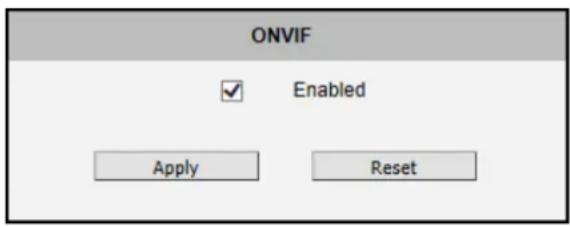 ONVIF Enabled Apply Reset