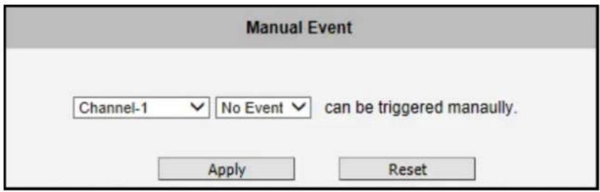 Manual Event Channel-1 ✓ No Event ✓ can be triggered manually. Apply Reset