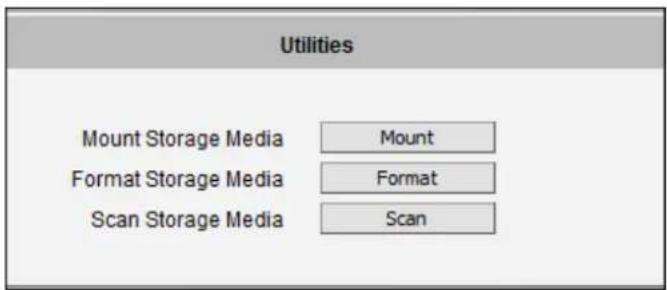 Utilities Mount Storage Media Mount Format Storage Media Format Scan Storage Media Scan