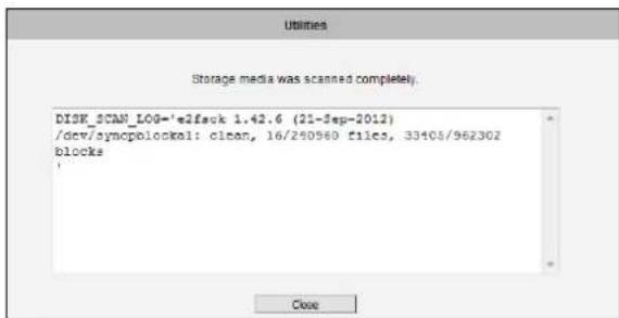 Storage media was scanned completely. DISK_SCAN_LOG='e2feuk 1.42.6 (21-3ep-2012) /dev/symcpblock1: clean, 16/240560 files, 33405/962302 blocks Close