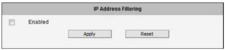 IP Address Filtering Enabled Apply Reset