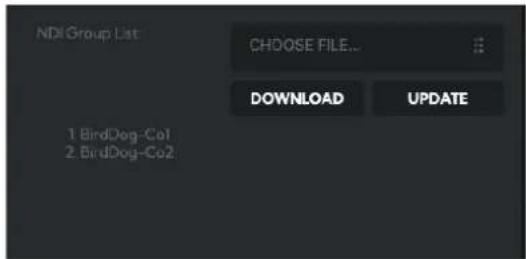 NDI Group List CHOOSE FILE... DOWNLOAD UPDATE 1 BirdDog-Co1 2 BirdDog-Co2