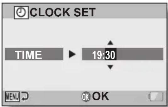 CLOCK SET TIME 19:30 OK OK