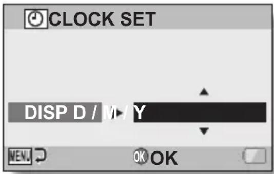 CLOCK SET DISP D / M / Y NEW OK OK