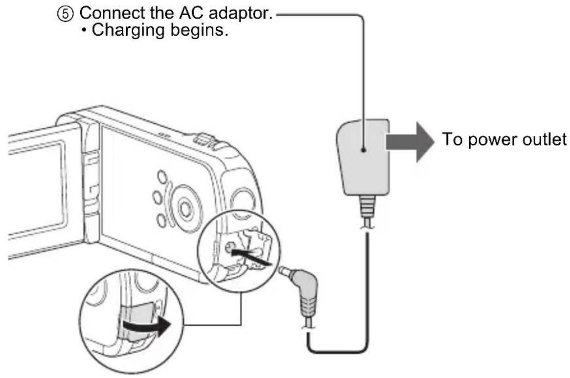 ⑤ Connect the AC adaptor. • Charging begins. To power outlet