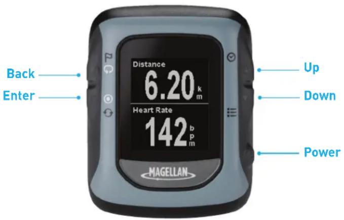 Back Enter Distance 6.20 km Heart Rate 142 b p m MagELLAN Up Down Power