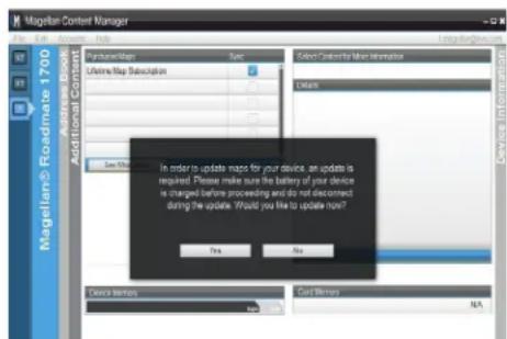 Magellan Content Manager Personal/Map Specific User/Map Subscription Select Contents for Main Information Options Device Items Device Items Card Errors NA