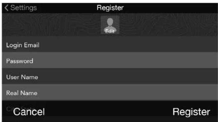 Settings Register Edit Login Email Password User Name Real Name Cancel Register