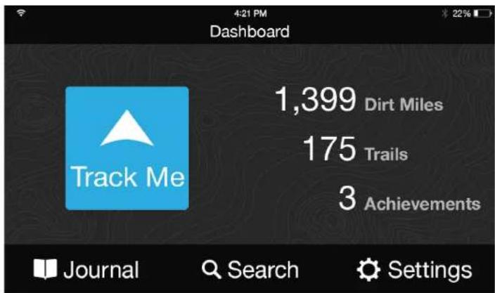 4:21 PM Dashboard Track Me 1,399 Dirt Miles 175 Trails 3 Achievements Journal Search Settings