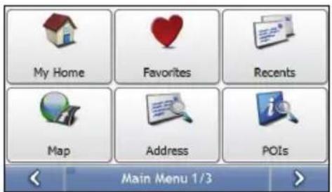 My Home Favorites Recents Map Address POIs Main Menu 1/3