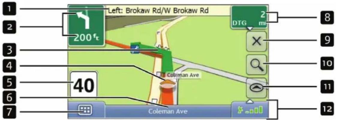 Left: Brokaw Rd/W Brokaw Rd 200ft DTG mi Coleman Ave 40 Coleman Ave 1 2 3 4 5 6 7 8 9 10 11 12