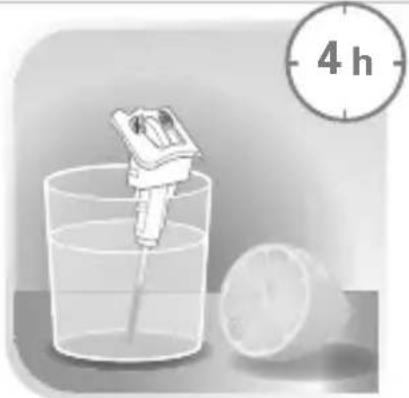 Illustration of a pipette being poured into a beaker with a 4-hour clock in the background (no text or symbols on the diagram itself)
