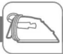 Simple line drawing of an iron (£) with a strap, no text or symbols present