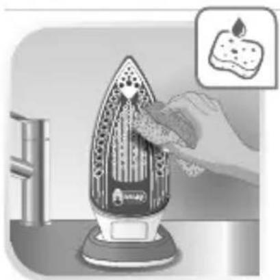 Illustration of a hand using a hairdryer to clean food items (no text or symbols visible)