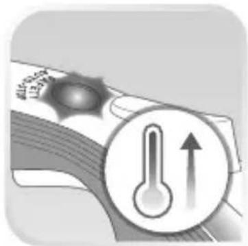 Illustration of a thermometer with upward arrow, no text or symbols present
