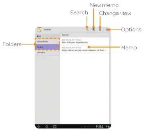 New memo Change view Search Options Folders Search Memo