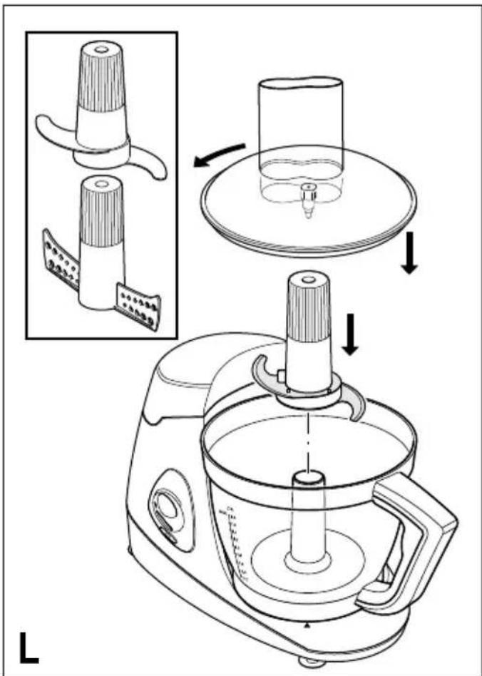 Technical diagram illustrating the step-by-step assembly of a kitchen appliance, showing component positioning and cleaning process.