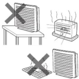 Diagram illustrating three different heating and cooling methods: a table with a cross symbol, a portable heater emitting steam, and a grid with a flame symbol.