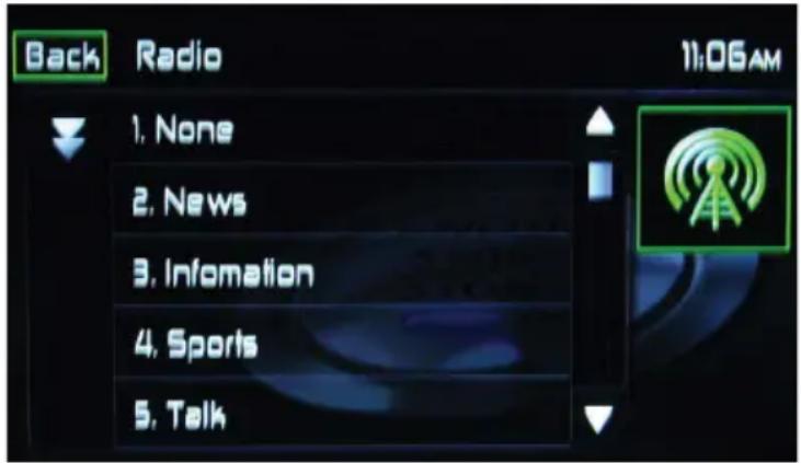 Back Radio 1. None 2. News 3. Information 4. Sports 5. Talk 11:06AM