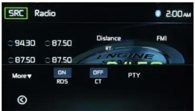 SRC Radio 2:00AM 94.30 87.50 Distance FMI 87.50 87.50 RT: ENGINE SPRING More▼ ON OFF PTY ROS CT
