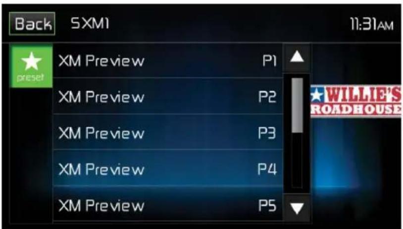 Back SXM1 11:31AM XMPreview P1 XMPreview P2 XMPreview P3 XMPreview P4 XMPreview P5 WILLIE'S ROADHOUSE