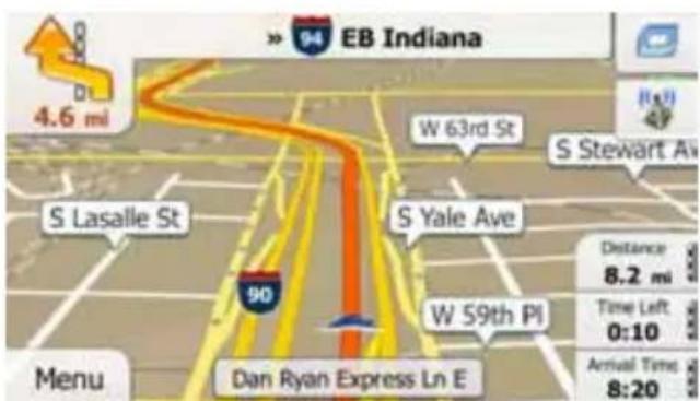 EB Indiana 4.6 mi W 63rd St S Stewart Ave S Lasalle St S Yale Ave 90 W 59th Pl Dan Ryan Express Ln E Menu Distance 8.2 mi Time Left 0:10 Arrival Time 8:20