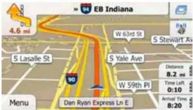 EB Indiana 4.6 mi W 63rd St S Stewart Ave S Lasalle St S Yale Ave 90 W 59th Pl Dan Ryan Express Ln E Menu Distance 8.2 mi Time Left 0:10 Arrival Time 8:20