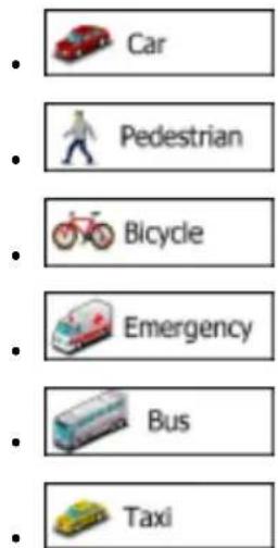 Car Pedestrian Bicycle Emergency Bus Taxi