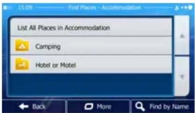 List All Places in Accommodation Camping Hotel or Motel