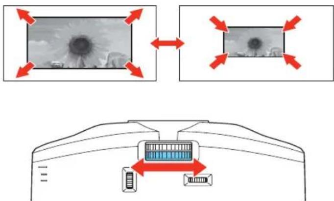 Diagram illustrating camera lens system with sunflower image and screen layout, showing directional arrows and component placement.