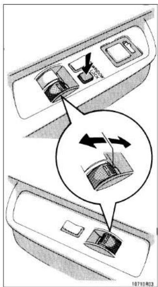 Diagram showing car interior compartments with directional arrows indicating movement or movement, labeled '10710A03'