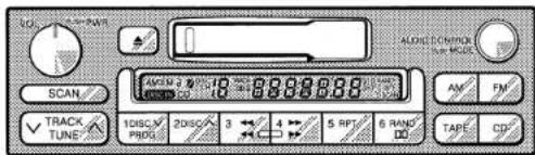 LOG: 1000V ALONE CONTROL RUN MODE SCAN TRACK TUNE 1000V 3 10 8888888 1000V PROG 200V 3 4 5 RPT 6 RAND AM FM TAPE CD